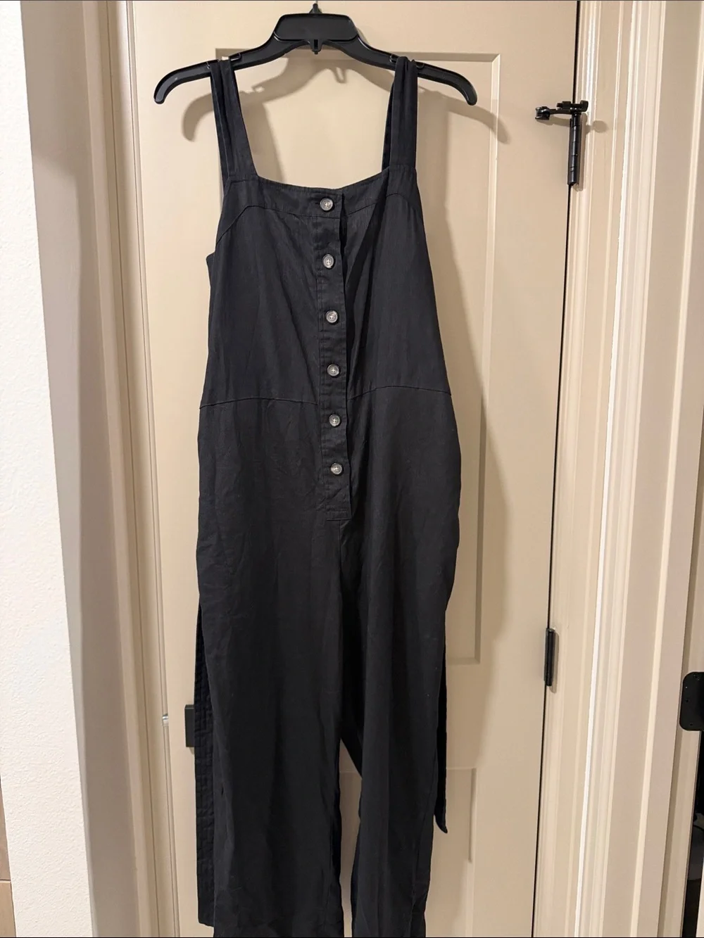 Everlane Linen Black Button-Front Wide Jumpsuit